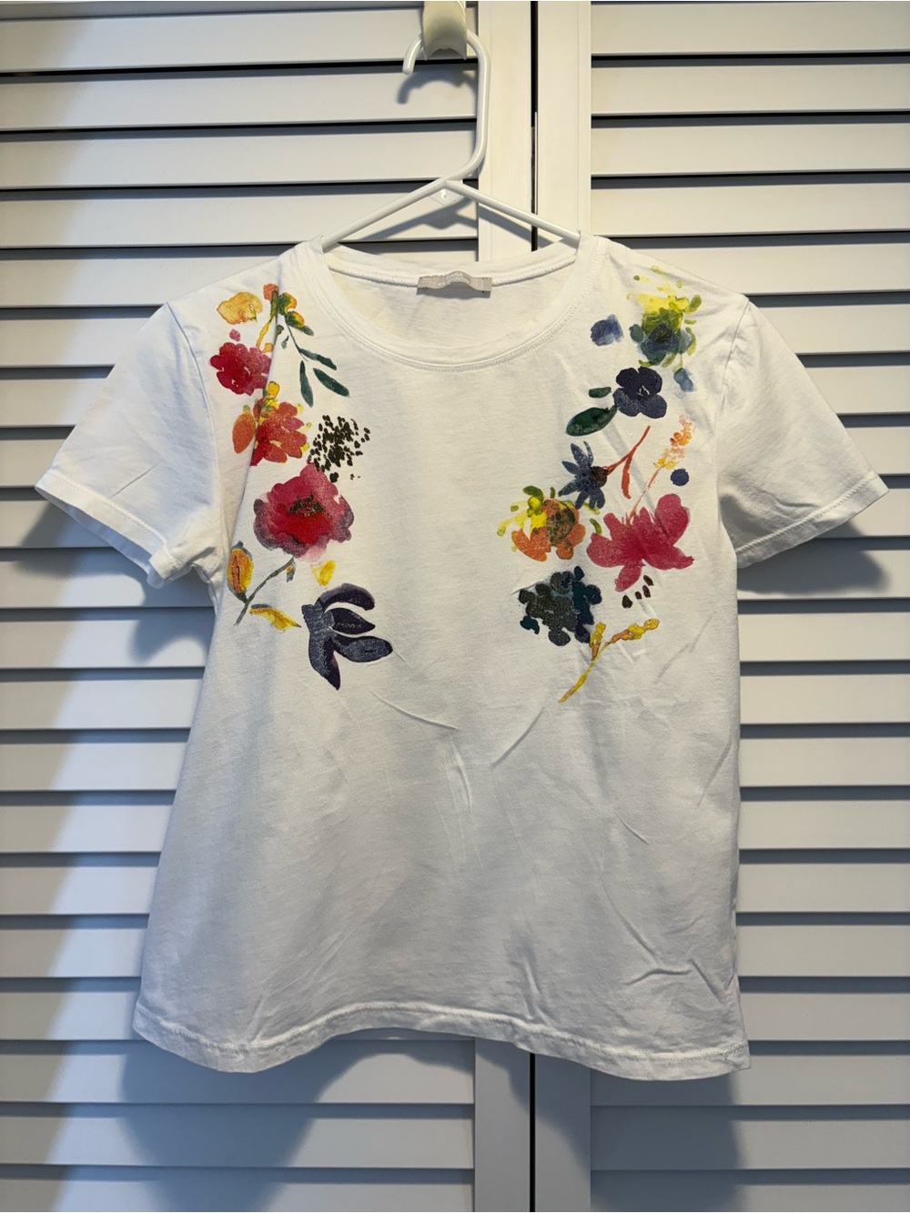 Zara White Floral Printed Short Sleeve T-Shirt